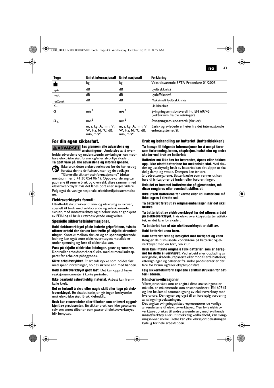 No for din egen sikkerhet | Fein ASCS_6.3 User Manual | Page 43 / 125