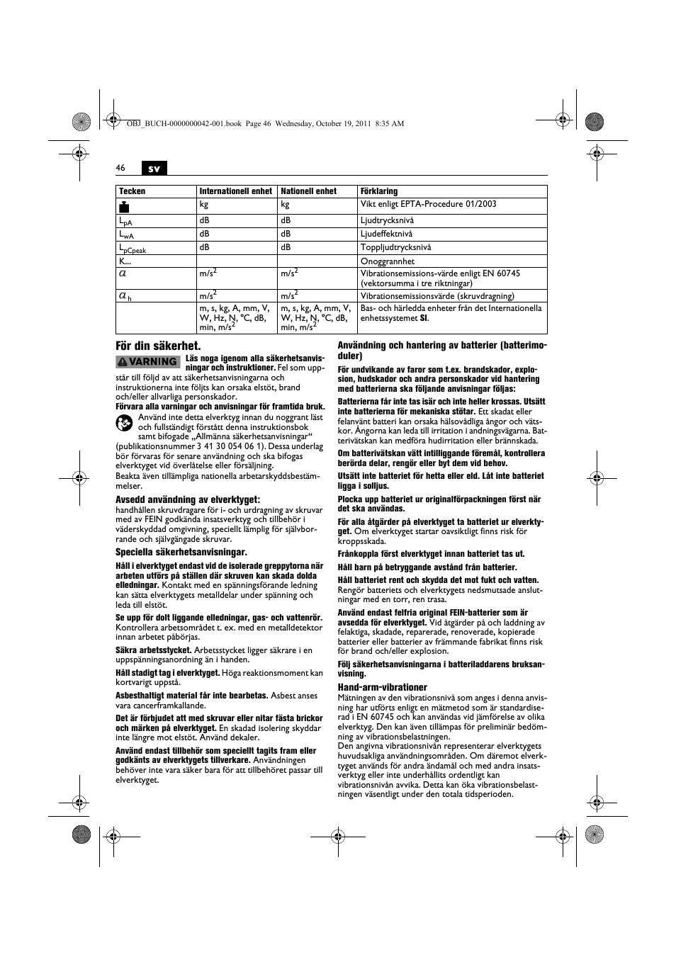 Sv för din säkerhet | Fein ASCS_6.3 User Manual | Page 46 / 125