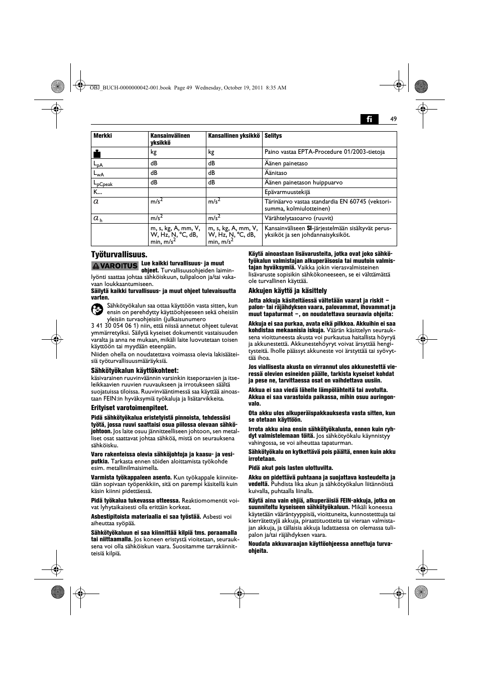 Fi työturvallisuus | Fein ASCS_6.3 User Manual | Page 49 / 125