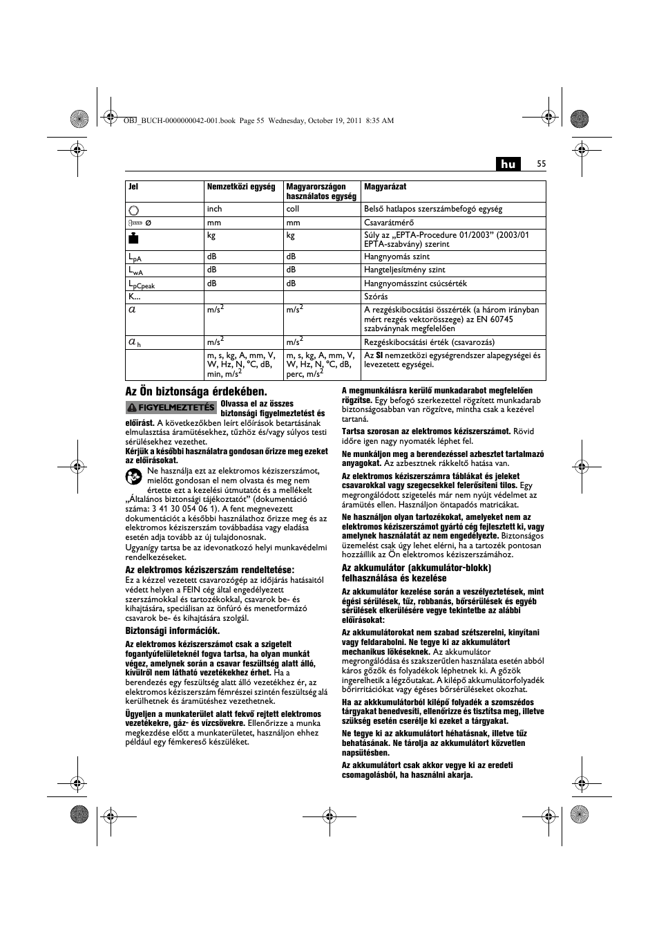Hu az ön biztonsága érdekében | Fein ASCS_6.3 User Manual | Page 55 / 125