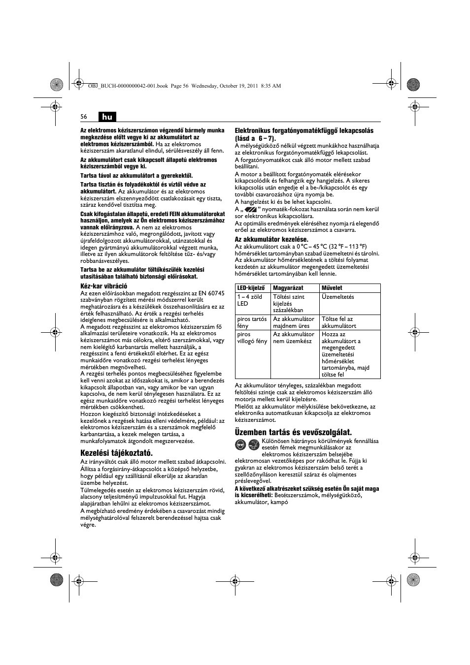 Kezelési tájékoztató, Üzemben tartás és vevőszolgálat | Fein ASCS_6.3 User Manual | Page 56 / 125