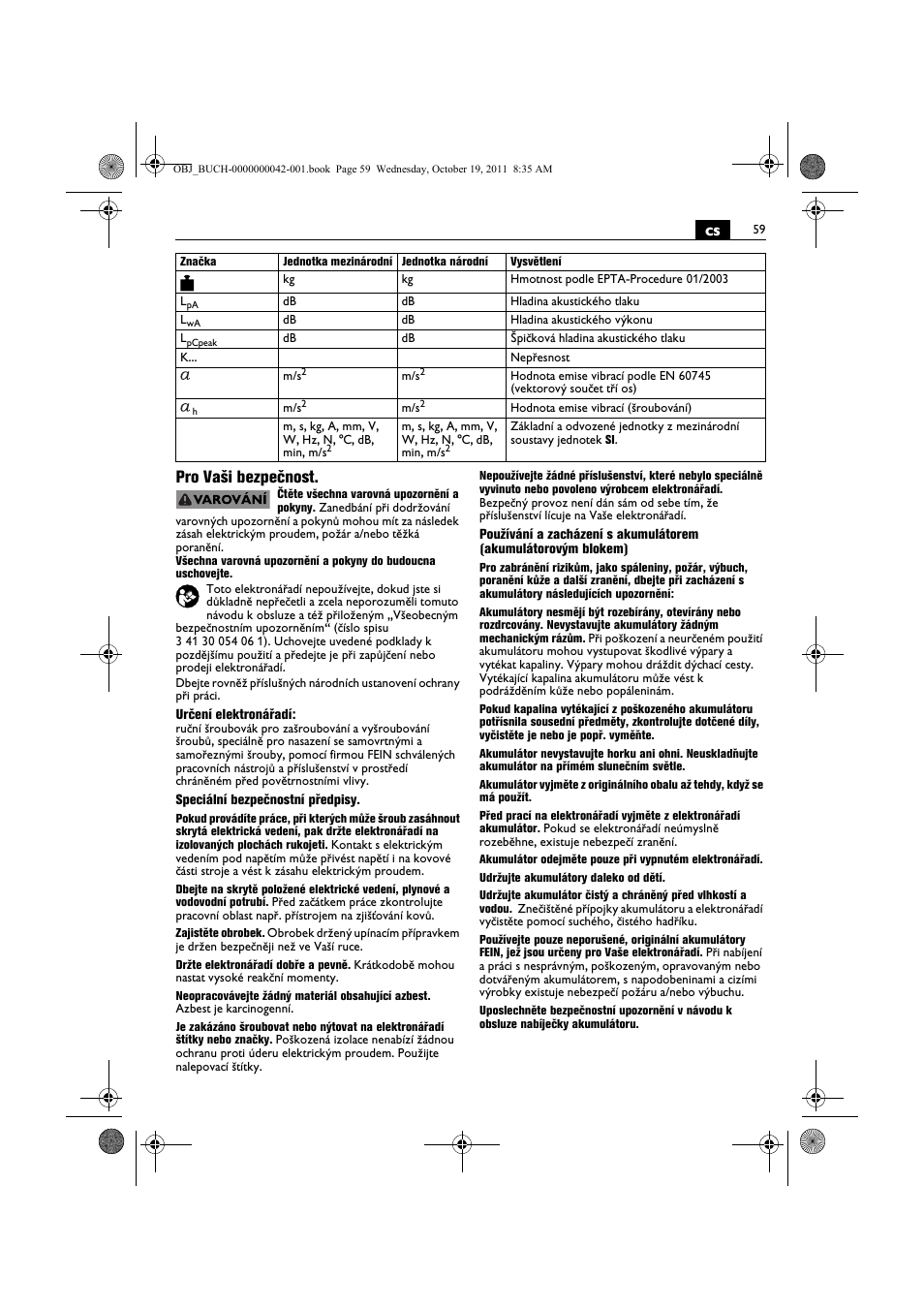 Cs pro vaši bezpečnost | Fein ASCS_6.3 User Manual | Page 59 / 125