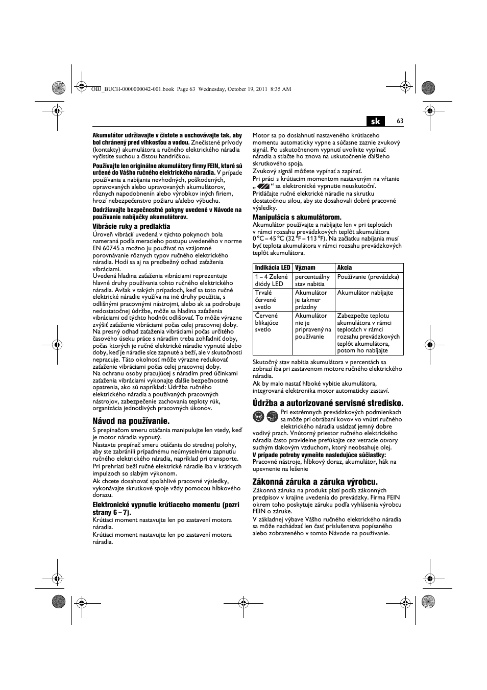 Návod na používanie, Údržba a autorizované servisné stredisko, Zákonná záruka a záruka výrobcu | Fein ASCS_6.3 User Manual | Page 63 / 125