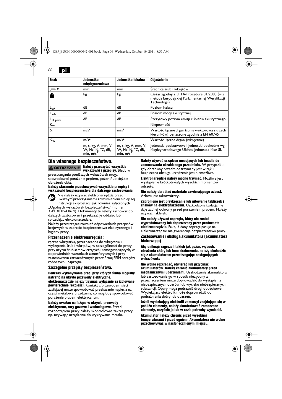 Pl dla własnego bezpieczeństwa | Fein ASCS_6.3 User Manual | Page 66 / 125