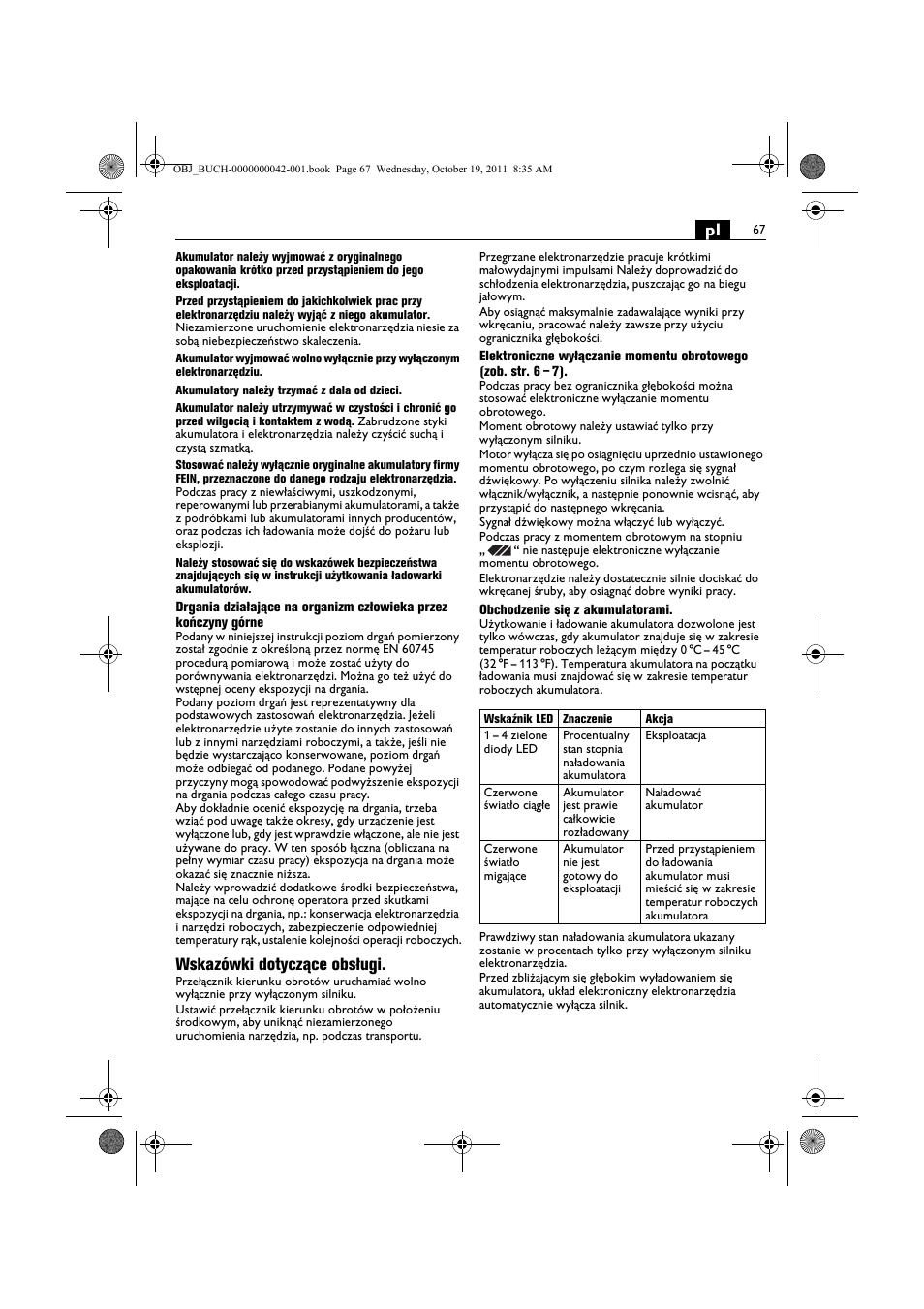 Wskazówki dotyczące obsługi | Fein ASCS_6.3 User Manual | Page 67 / 125