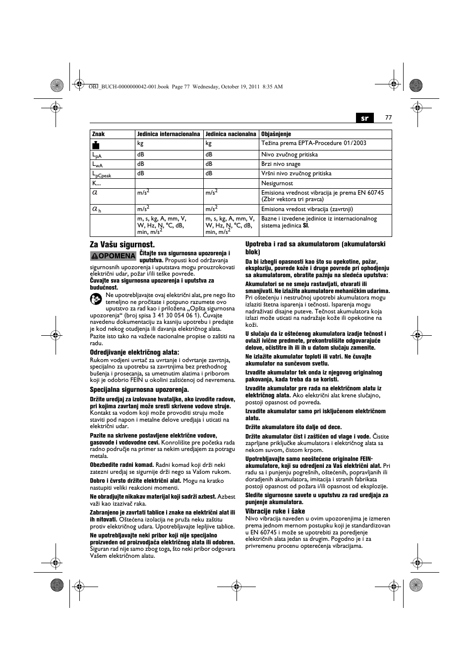 Sr za vašu sigurnost | Fein ASCS_6.3 User Manual | Page 77 / 125