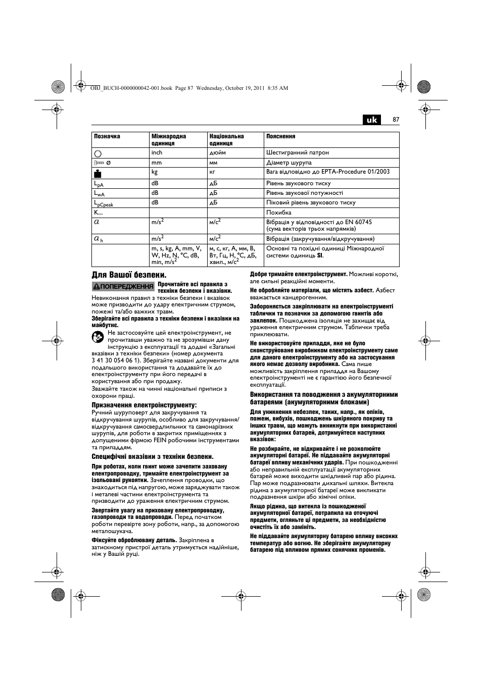 Uk для вашої безпеки | Fein ASCS_6.3 User Manual | Page 87 / 125