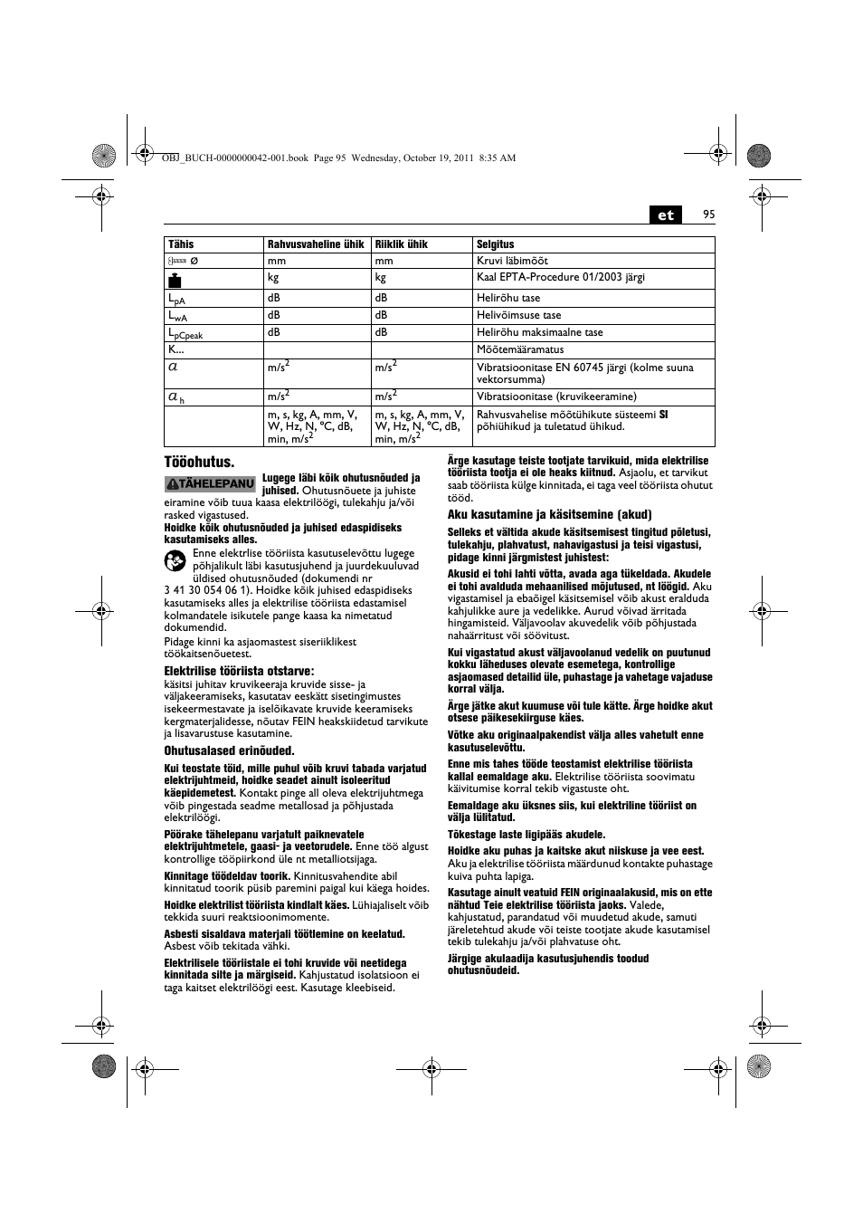 Et tööohutus | Fein ASCS_6.3 User Manual | Page 95 / 125