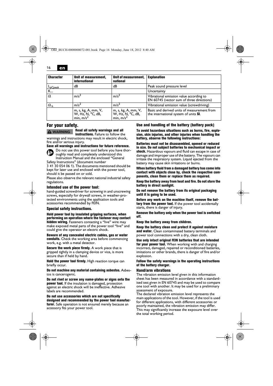 En for your safety | Fein ASCT18M User Manual | Page 16 / 118