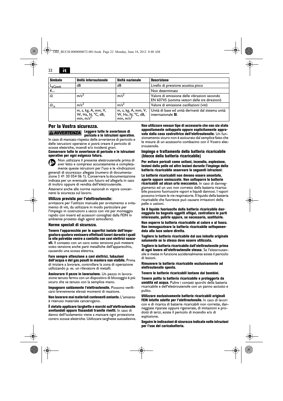 It per la vostra sicurezza | Fein ASCT18M User Manual | Page 22 / 118