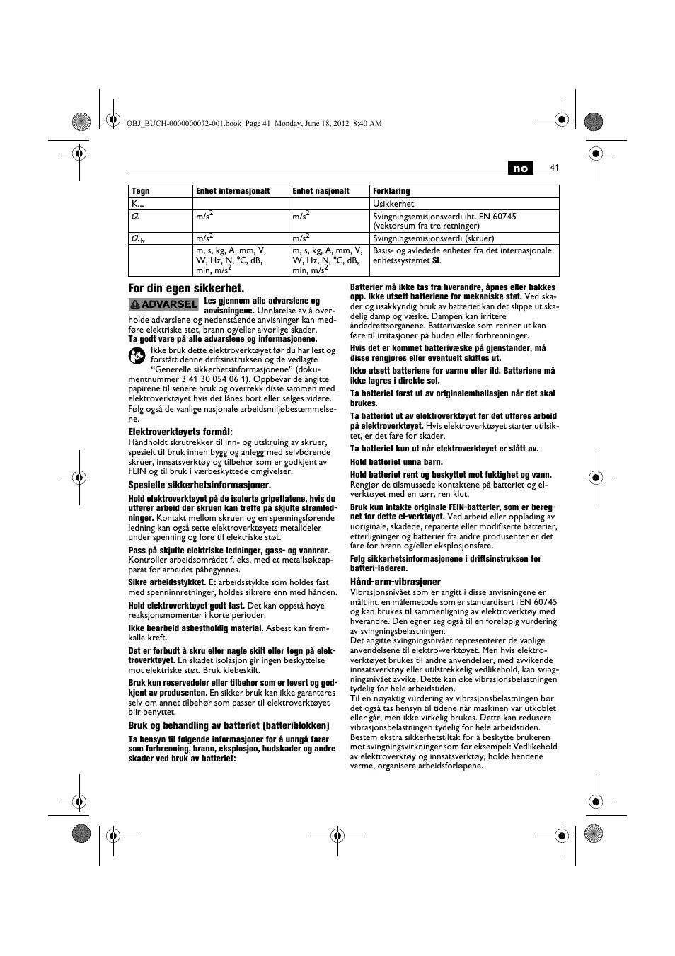No for din egen sikkerhet | Fein ASCT18M User Manual | Page 41 / 118