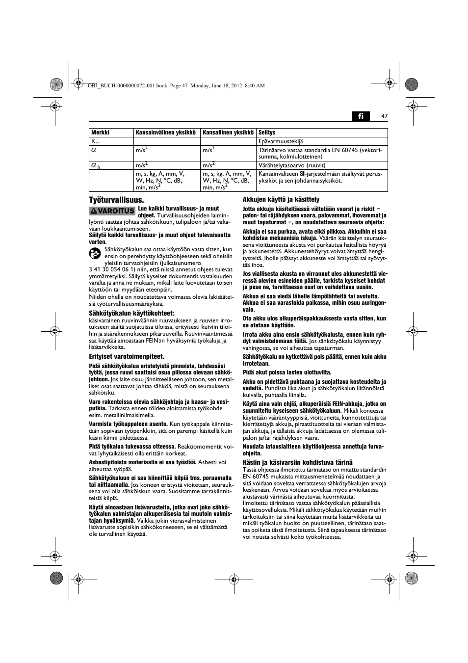 Fi työturvallisuus | Fein ASCT18M User Manual | Page 47 / 118