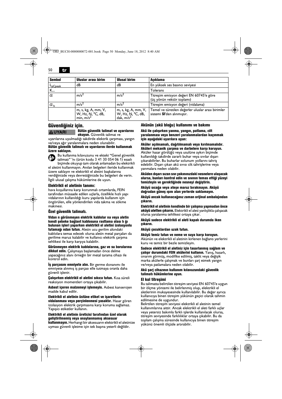 Tr güvenliğiniz için | Fein ASCT18M User Manual | Page 50 / 118