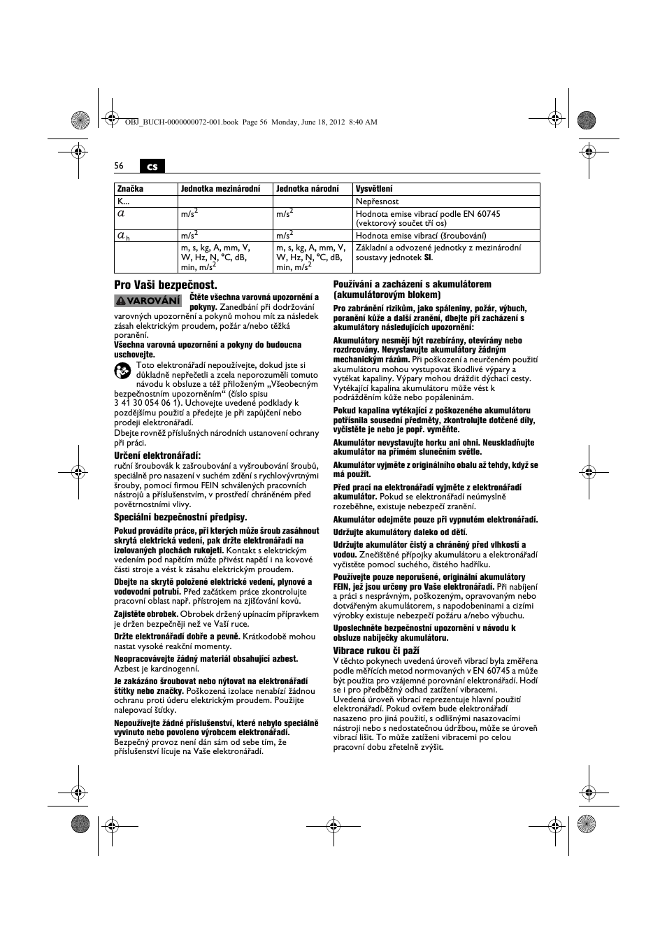 Cs pro vaši bezpečnost | Fein ASCT18M User Manual | Page 56 / 118