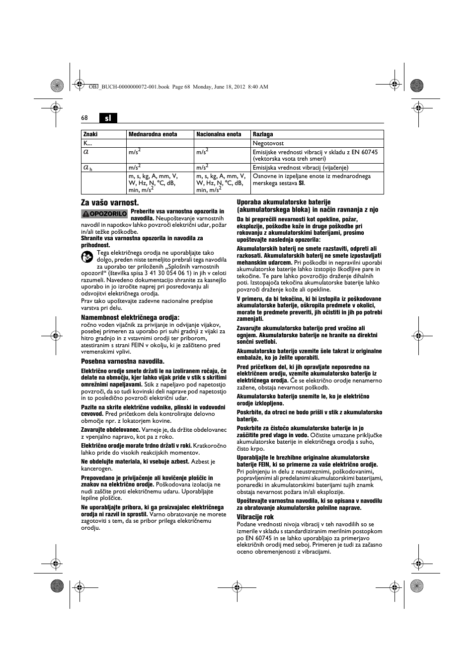 Sl za vašo varnost | Fein ASCT18M User Manual | Page 68 / 118