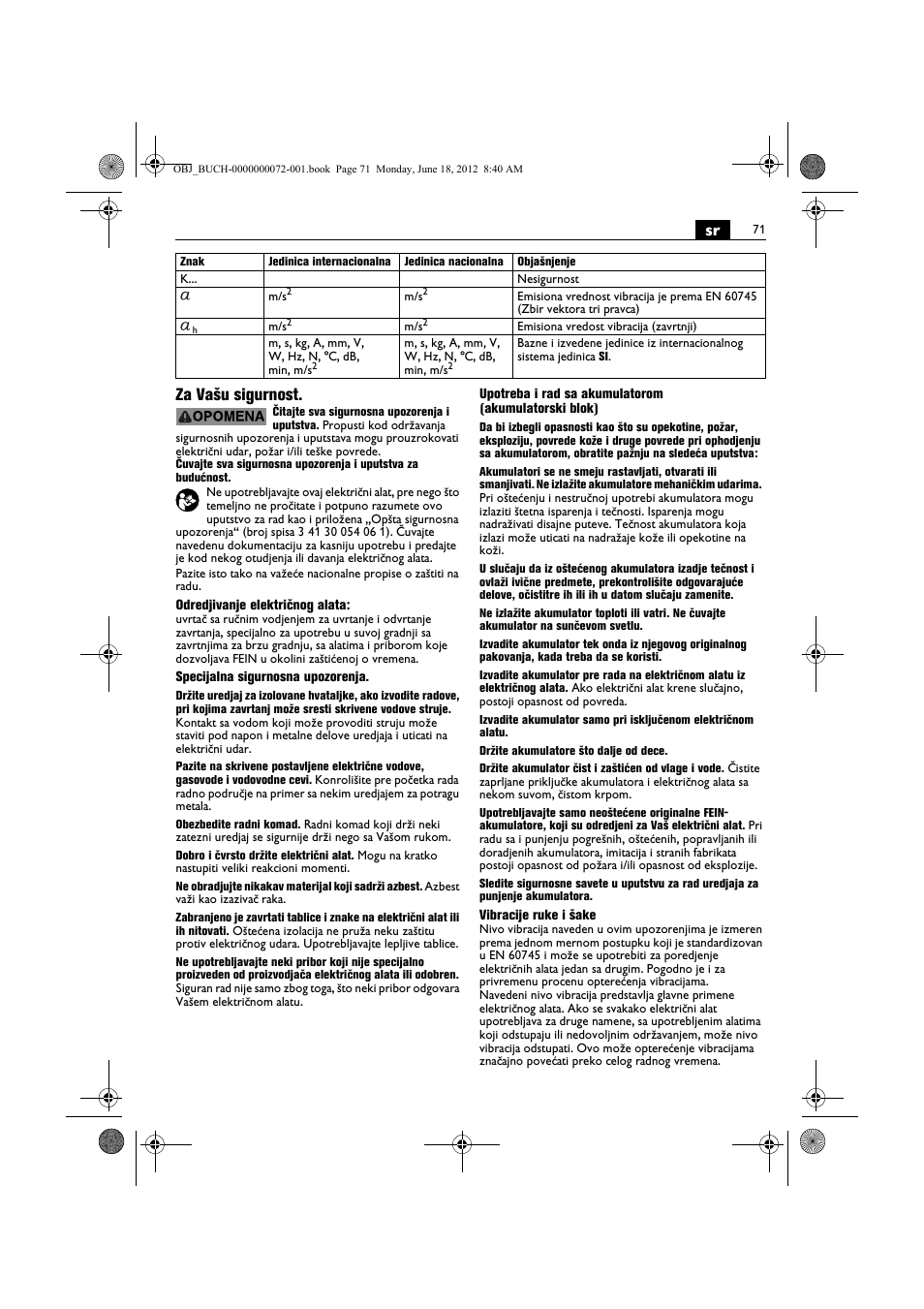 Sr za vašu sigurnost | Fein ASCT18M User Manual | Page 71 / 118