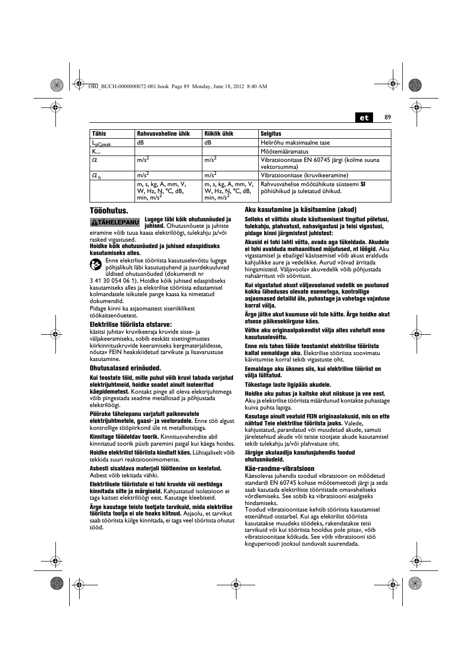 Et tööohutus | Fein ASCT18M User Manual | Page 89 / 118