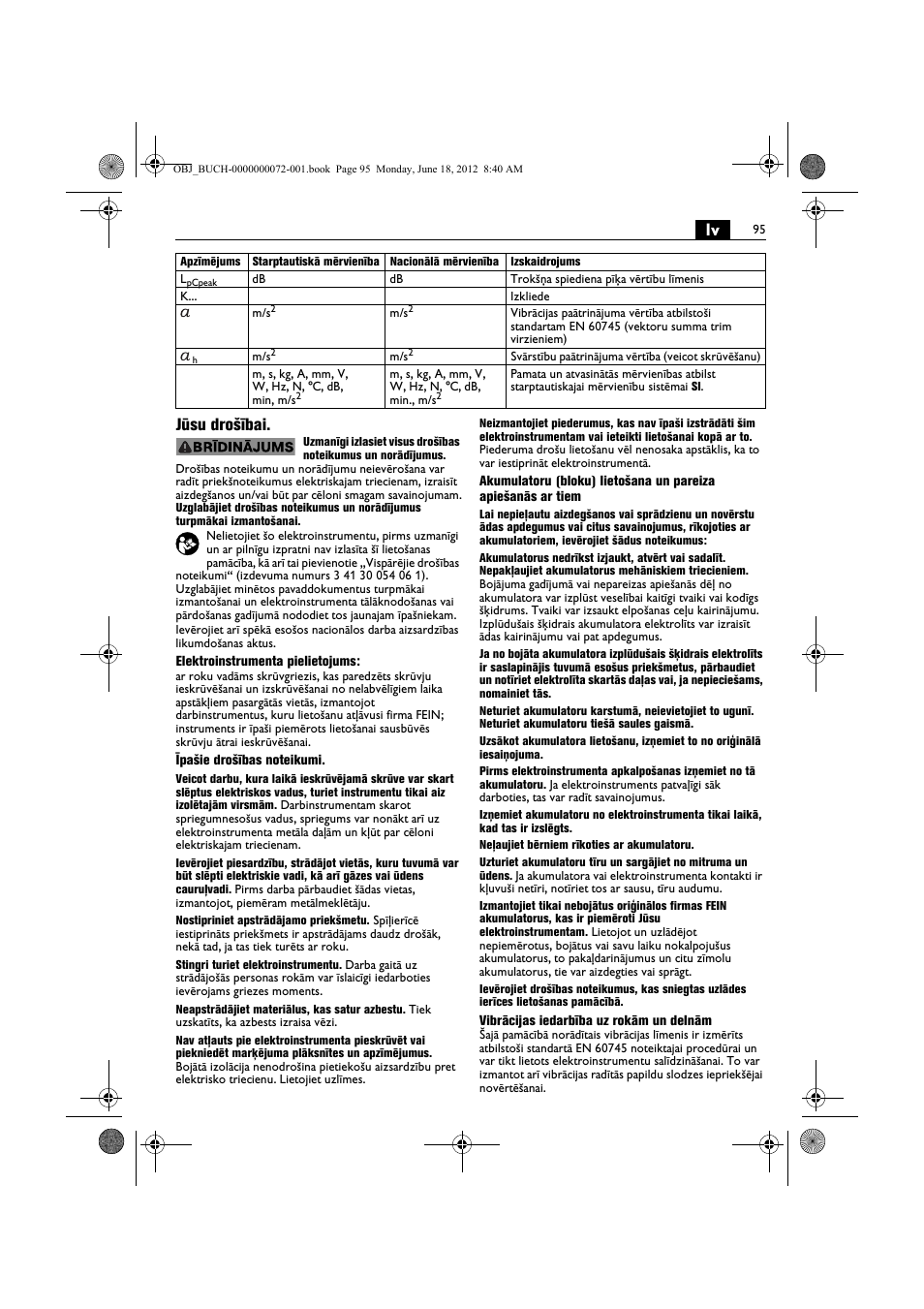 Lv jūsu drošībai | Fein ASCT18M User Manual | Page 95 / 118