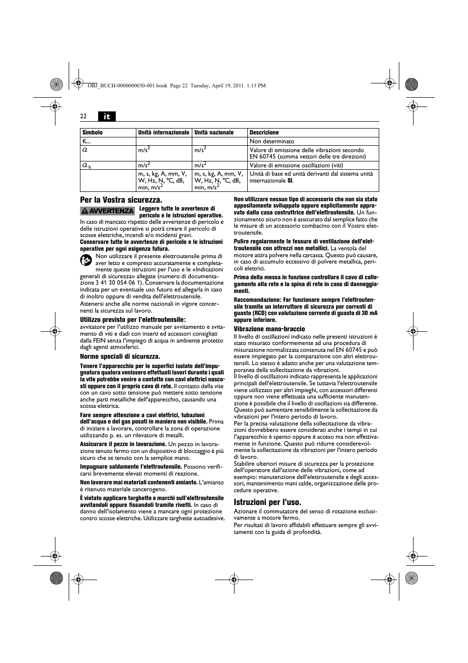 It per la vostra sicurezza, Istruzioni per l’uso | Fein SCU7-9 User Manual | Page 22 / 113