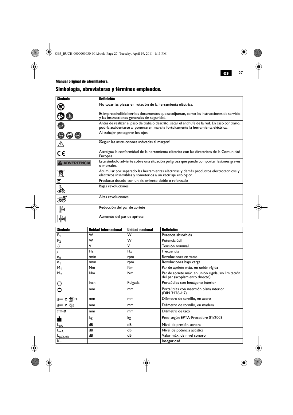 Simbología, abreviaturas y términos empleados | Fein SCU7-9 User Manual | Page 27 / 113