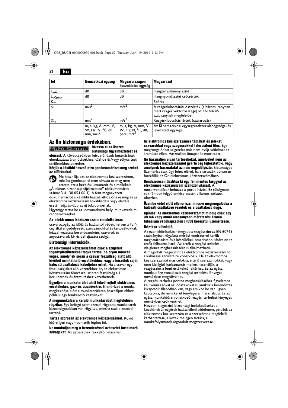 Hu az ön biztonsága érdekében | Fein SCU7-9 User Manual | Page 52 / 113