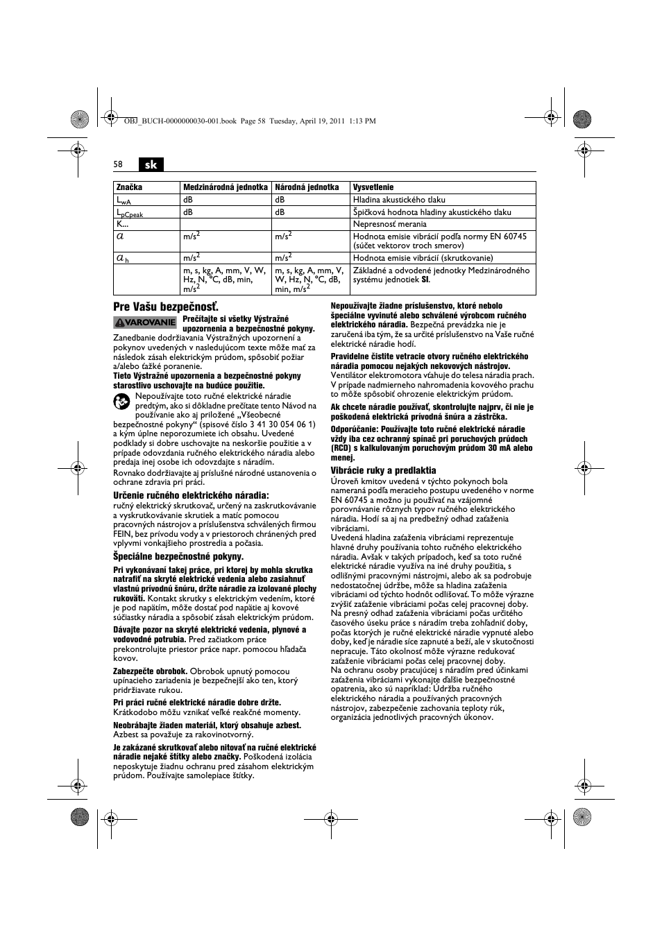 Sk pre vašu bezpečnosť | Fein SCU7-9 User Manual | Page 58 / 113