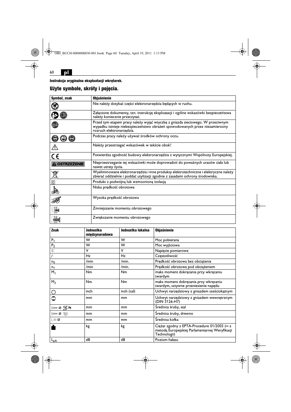 Użyte symbole, skróty i pojęcia | Fein SCU7-9 User Manual | Page 60 / 113