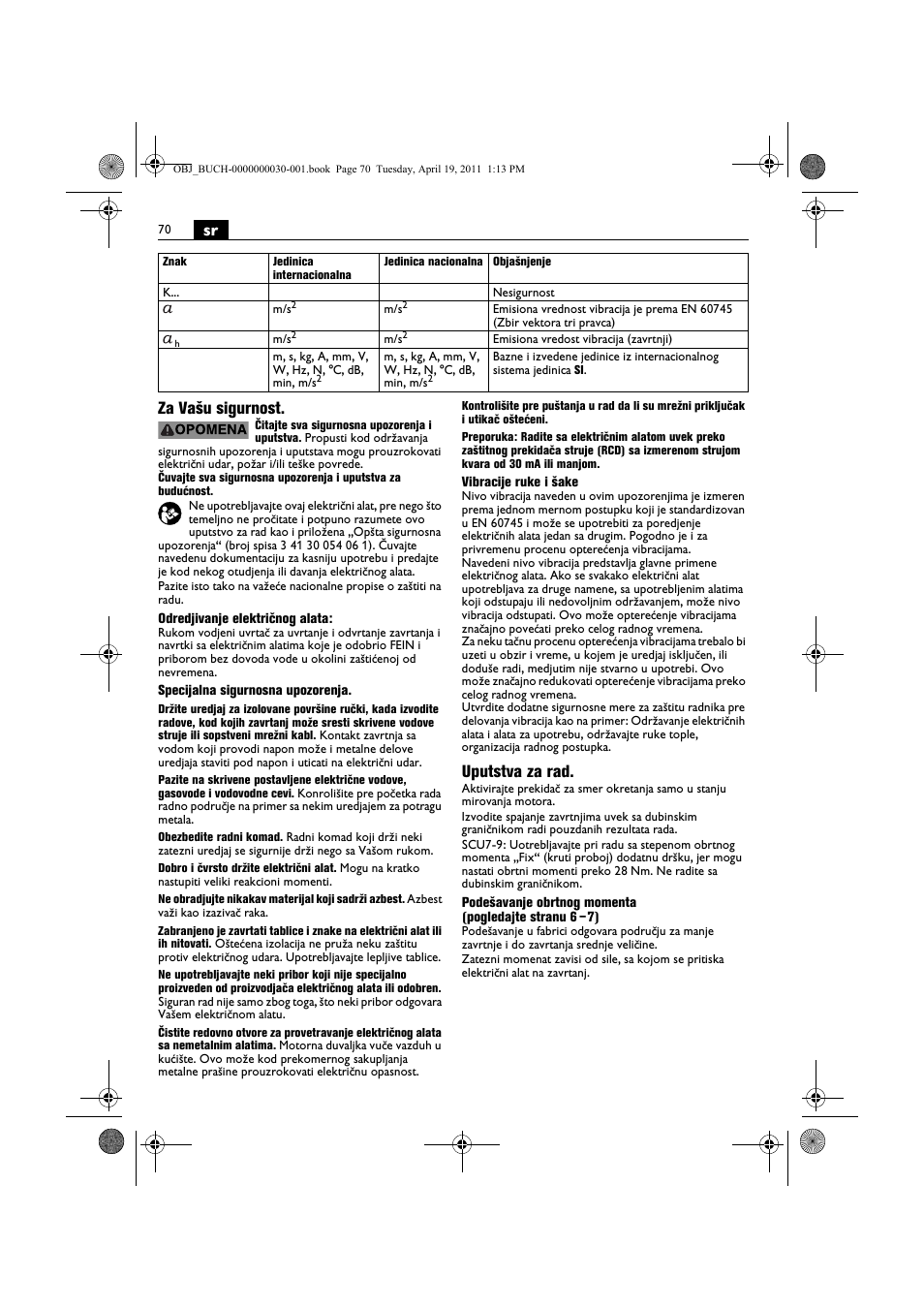 Sr za vašu sigurnost, Uputstva za rad | Fein SCU7-9 User Manual | Page 70 / 113