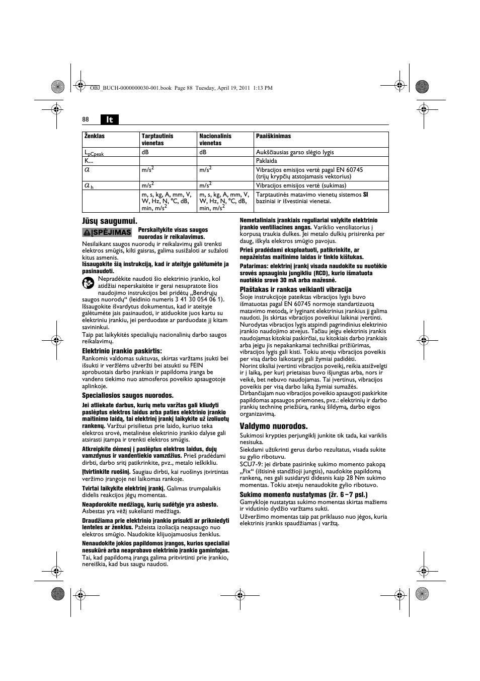 Lt jūsų saugumui, Valdymo nuorodos | Fein SCU7-9 User Manual | Page 88 / 113