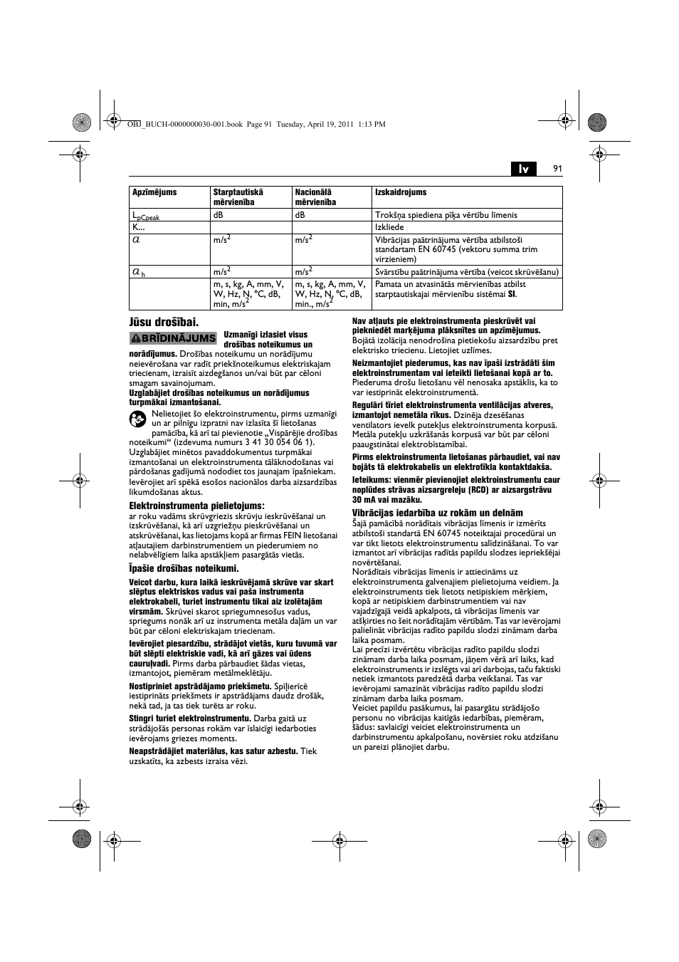 Lv jūsu drošībai | Fein SCU7-9 User Manual | Page 91 / 113