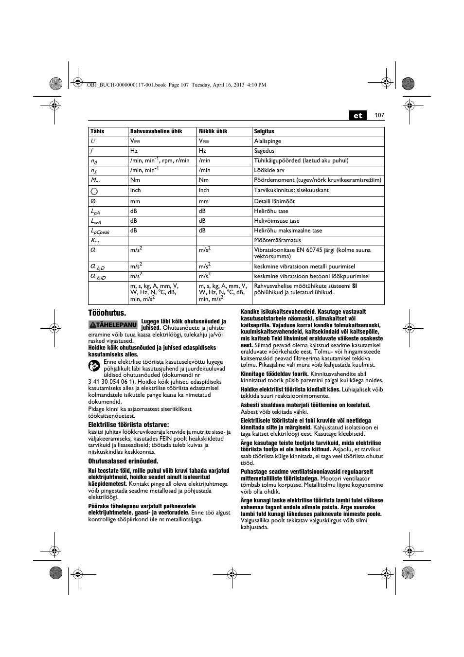 Et tööohutus | Fein ASCD 18 W4C User Manual | Page 107 / 144