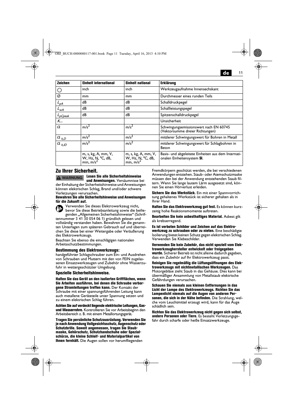 De zu ihrer sicherheit | Fein ASCD 18 W4C User Manual | Page 11 / 144
