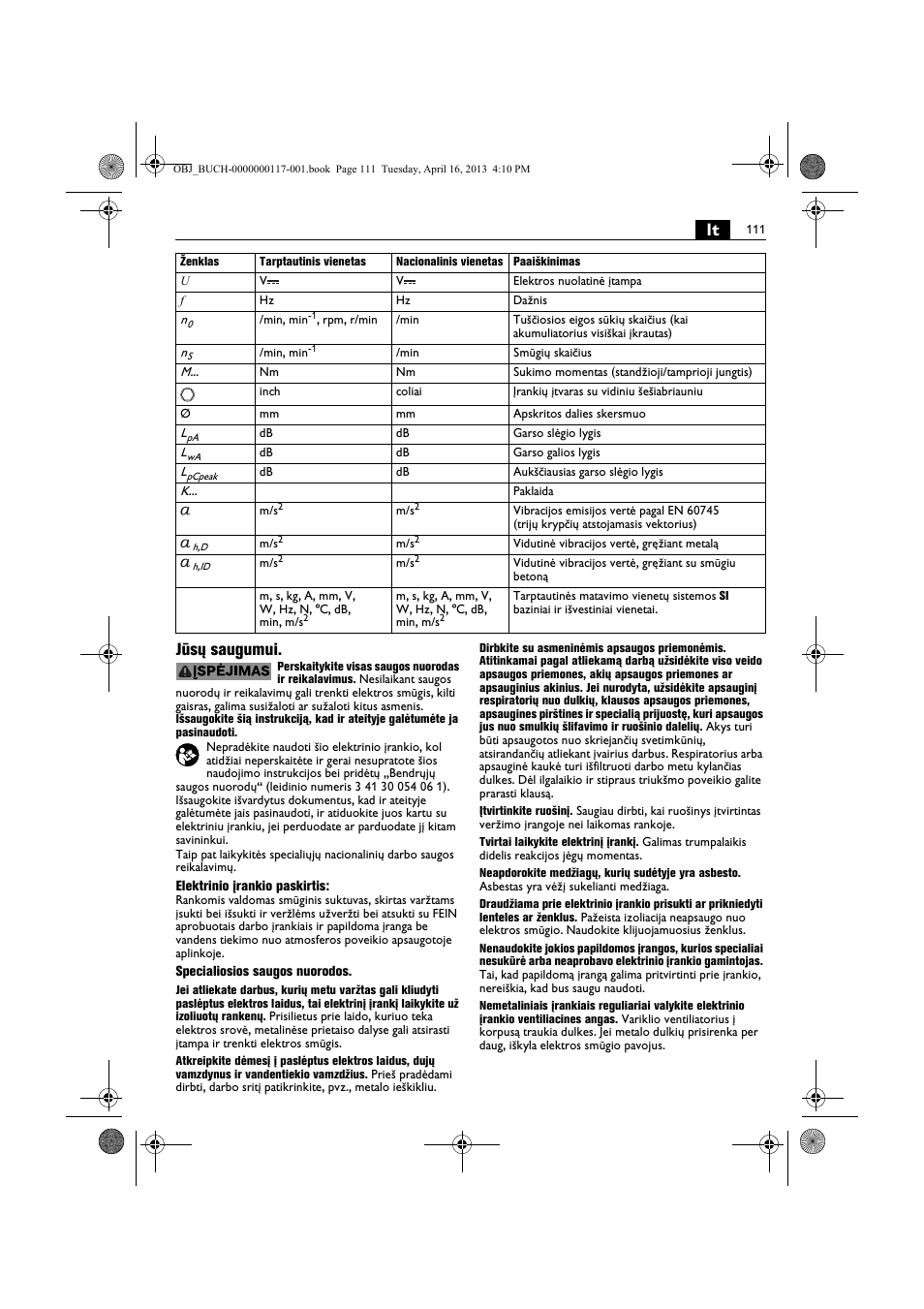 Lt jūsų saugumui | Fein ASCD 18 W4C User Manual | Page 111 / 144