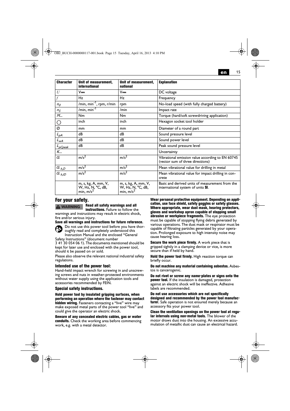 En for your safety | Fein ASCD 18 W4C User Manual | Page 15 / 144