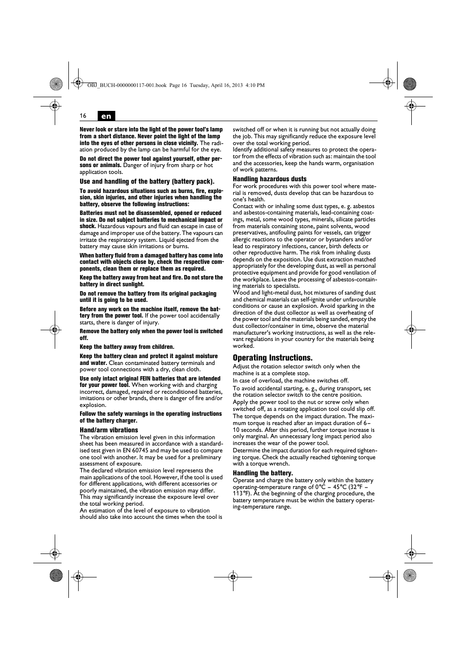 Operating instructions | Fein ASCD 18 W4C User Manual | Page 16 / 144