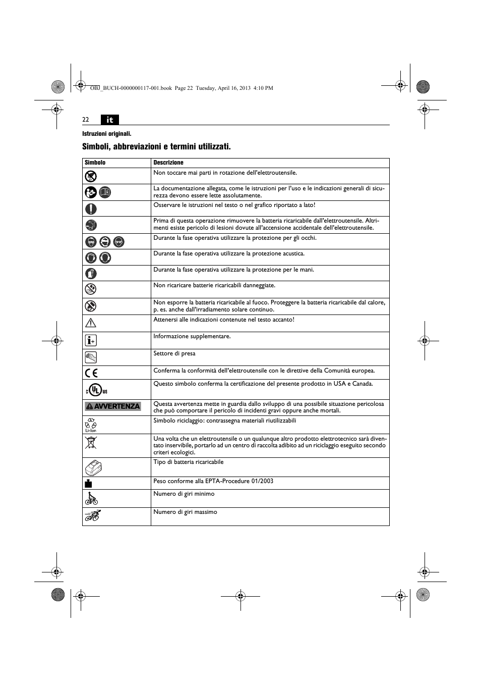 Simboli, abbreviazioni e termini utilizzati | Fein ASCD 18 W4C User Manual | Page 22 / 144