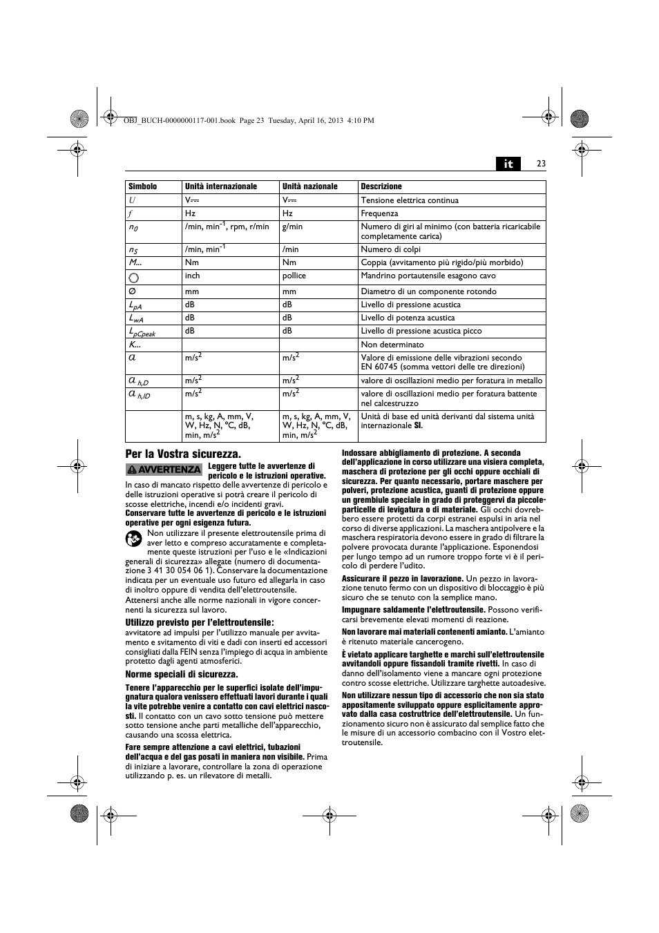 It per la vostra sicurezza | Fein ASCD 18 W4C User Manual | Page 23 / 144