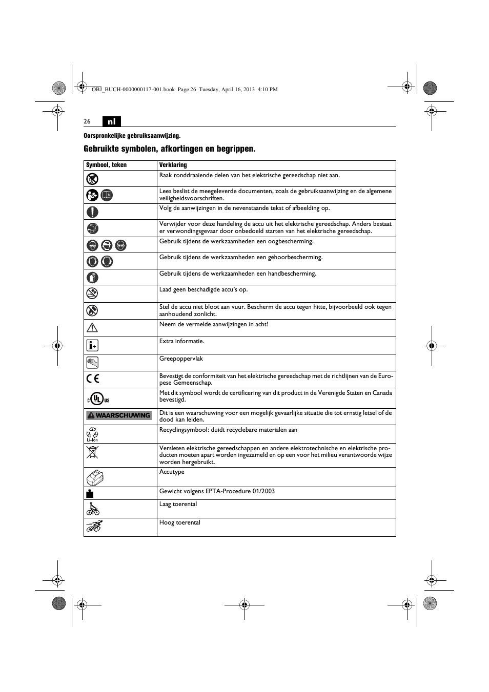 Gebruikte symbolen, afkortingen en begrippen | Fein ASCD 18 W4C User Manual | Page 26 / 144