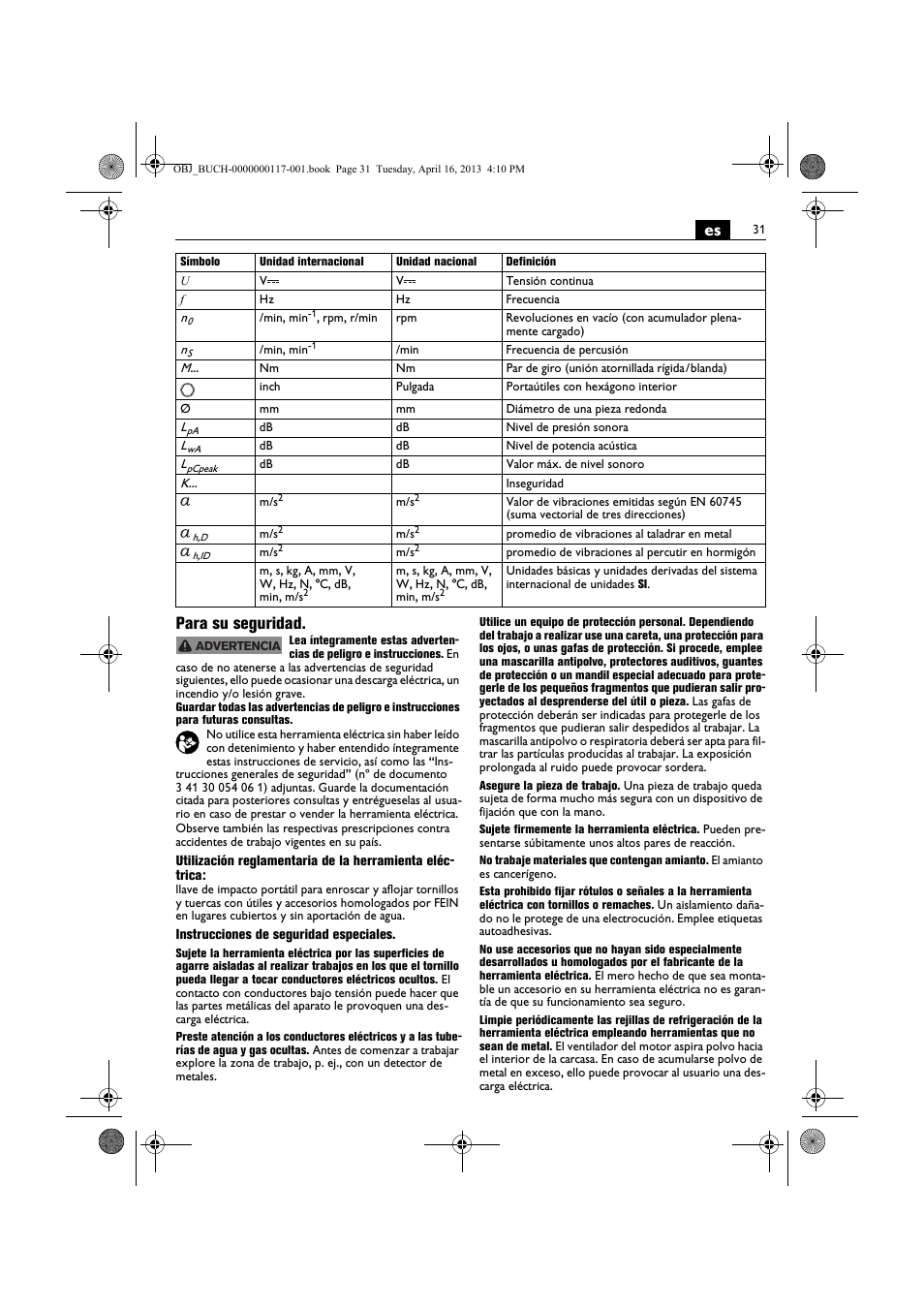 Es para su seguridad | Fein ASCD 18 W4C User Manual | Page 31 / 144