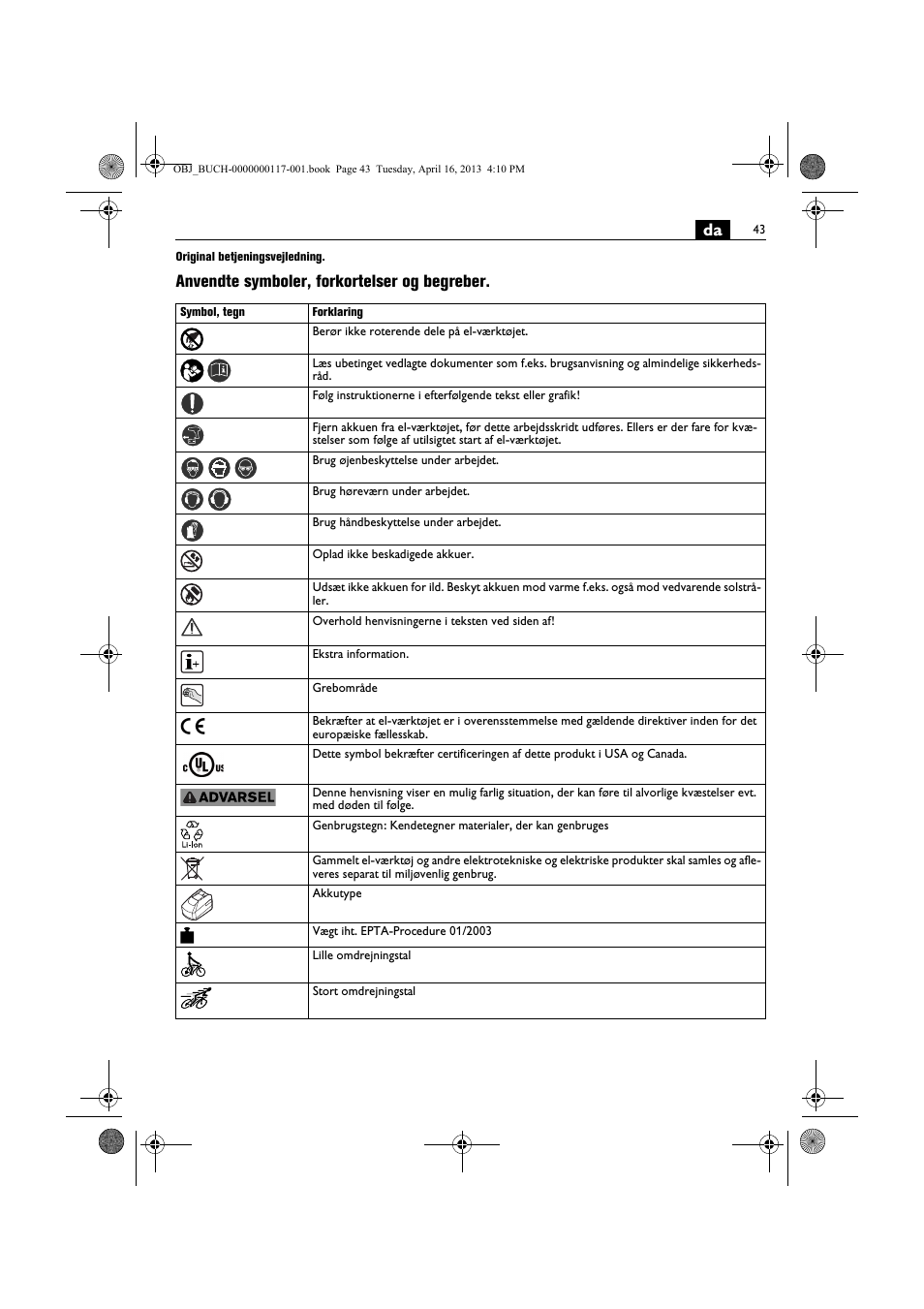 Anvendte symboler, forkortelser og begreber | Fein ASCD 18 W4C User Manual | Page 43 / 144