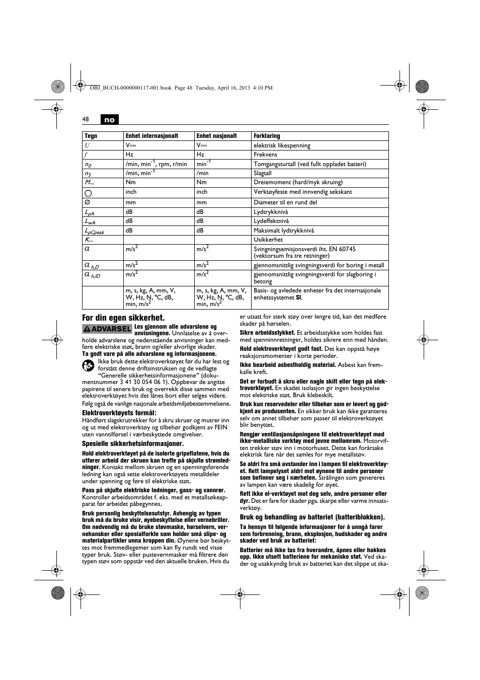 No for din egen sikkerhet | Fein ASCD 18 W4C User Manual | Page 48 / 144