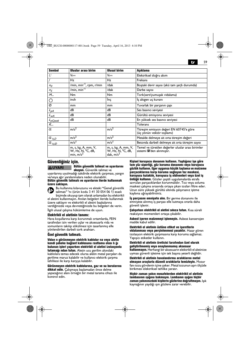 Tr güvenliğiniz için | Fein ASCD 18 W4C User Manual | Page 59 / 144