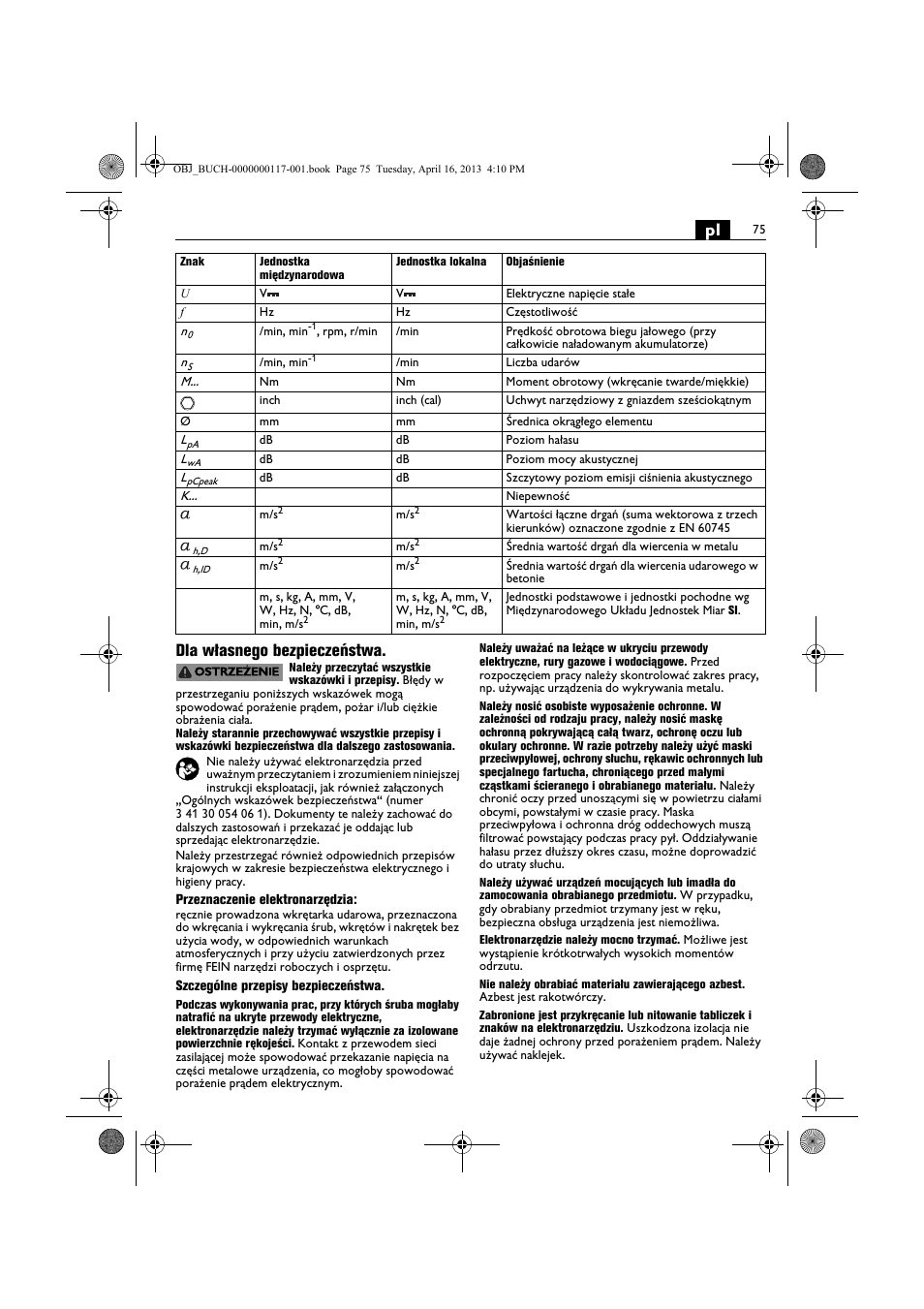 Pl dla własnego bezpieczeństwa | Fein ASCD 18 W4C User Manual | Page 75 / 144