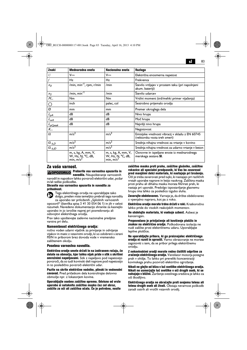 Sl za vašo varnost | Fein ASCD 18 W4C User Manual | Page 83 / 144