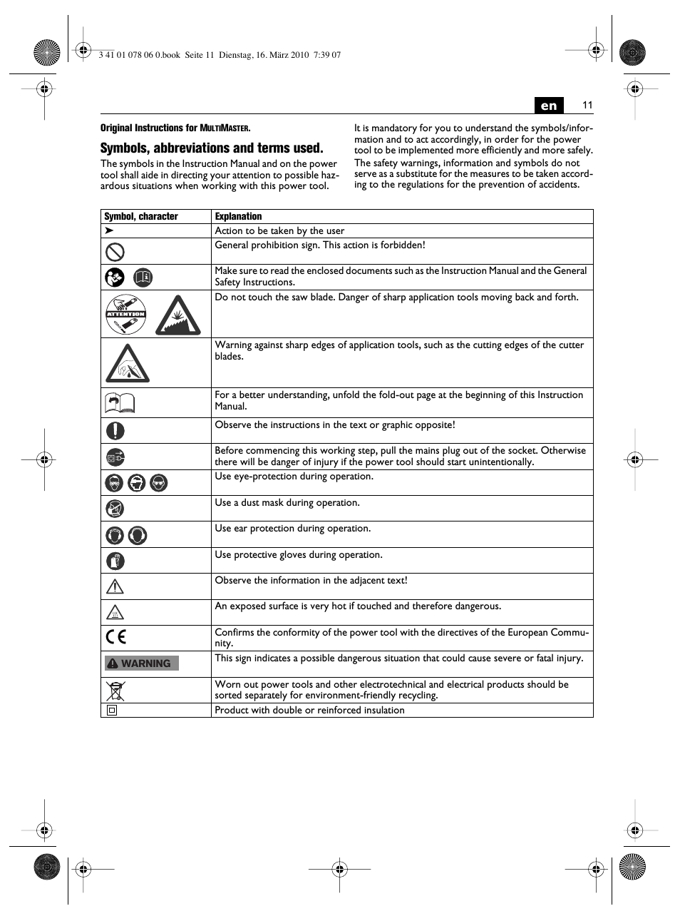 Symbols, abbreviations and terms used | Fein MultiMaster Marine User Manual | Page 11 / 107