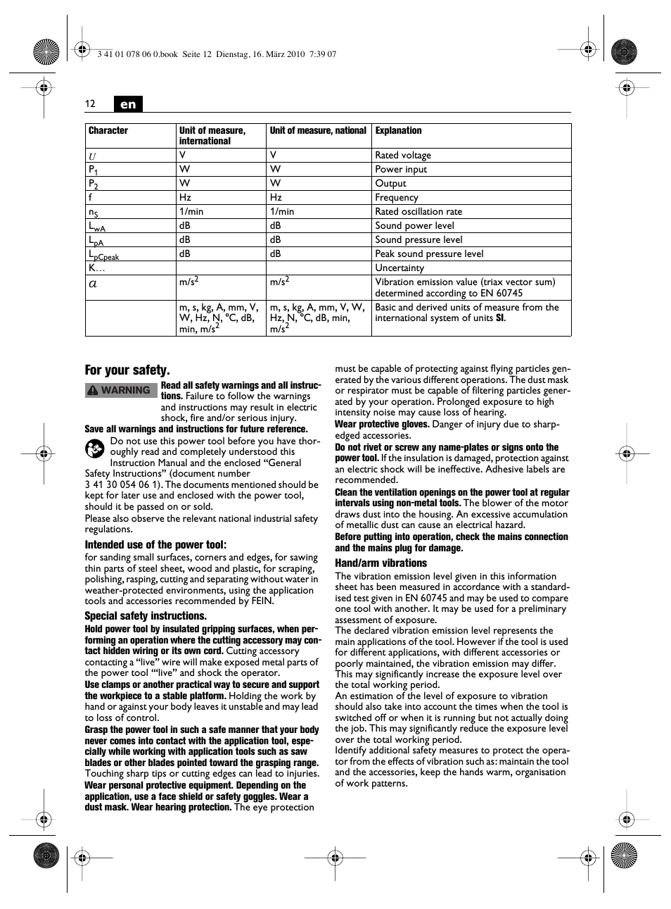 En for your safety | Fein MultiMaster Marine User Manual | Page 12 / 107