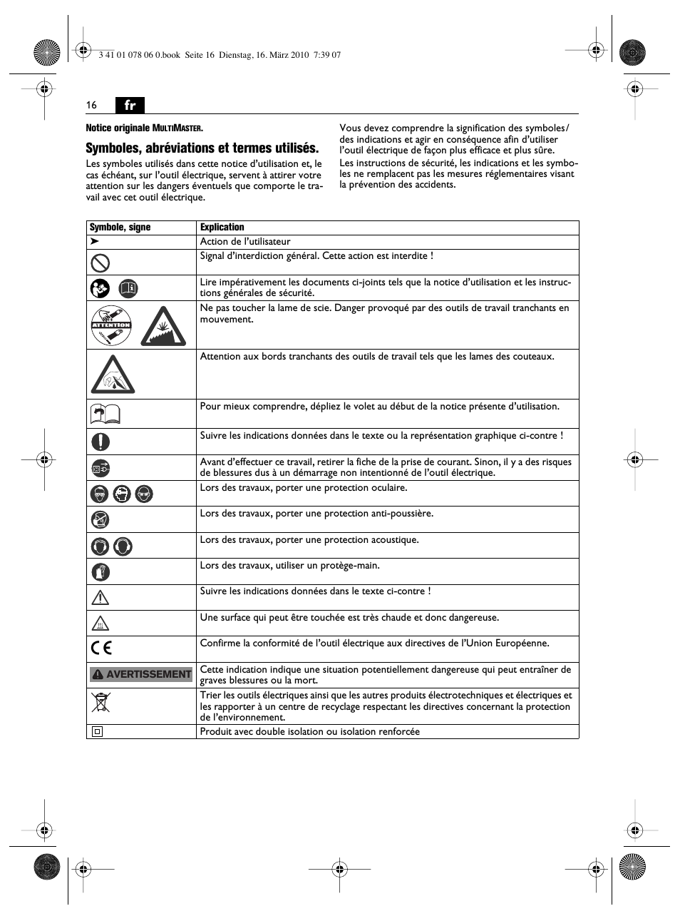 Symboles, abréviations et termes utilisés | Fein MultiMaster Marine User Manual | Page 16 / 107