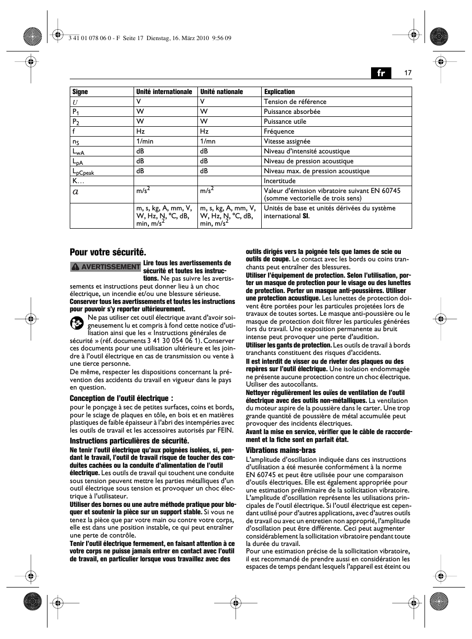 Fr pour votre sécurité | Fein MultiMaster Marine User Manual | Page 17 / 107