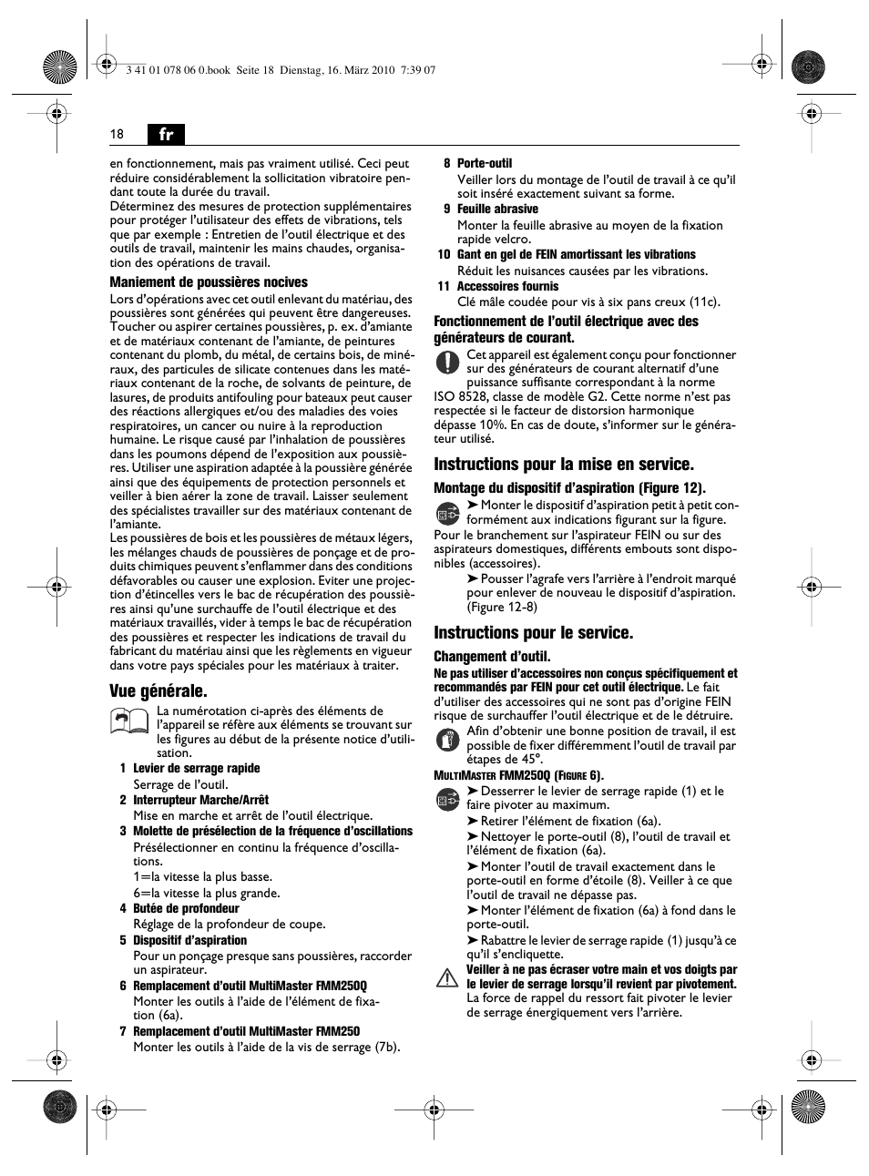 Vue générale, Instructions pour la mise en service, Instructions pour le service | Fein MultiMaster Marine User Manual | Page 18 / 107