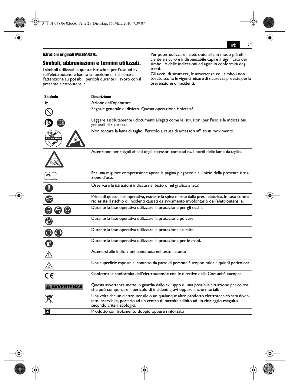 Simboli, abbreviazioni e termini utilizzati | Fein MultiMaster Marine User Manual | Page 21 / 107